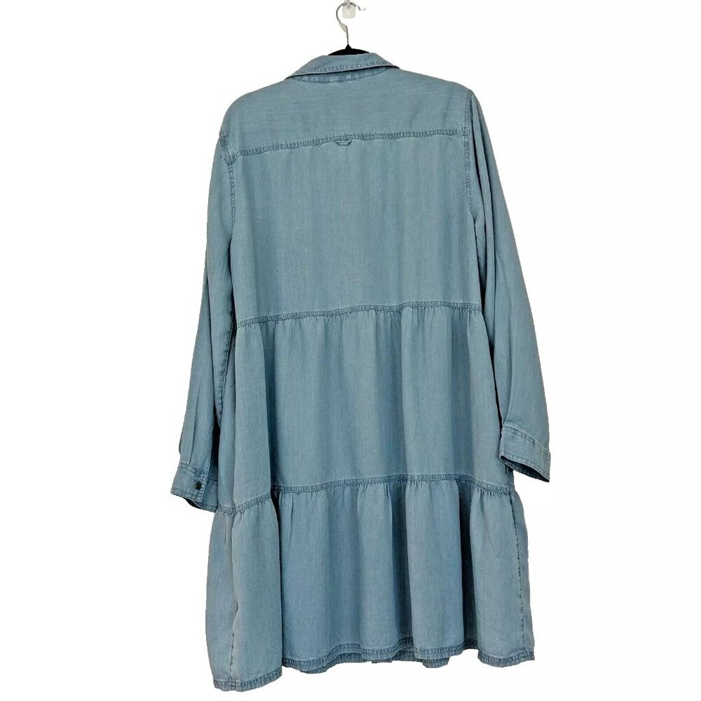 BeachLunchLounge Tiered Tencel Chambray Shirt Dress plus size XXL - Picture 3 of 8
